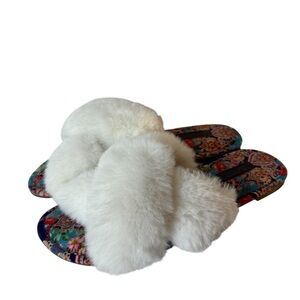Johnny Was Faux Indi X Fur Slippers BOHO House Shoes Women's Size 9M